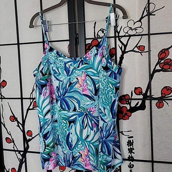 Lilly Pulitzer Margery Easy Fit Camo Blouse Floral Tropics Printed Tank Top - Picture 2 of 5